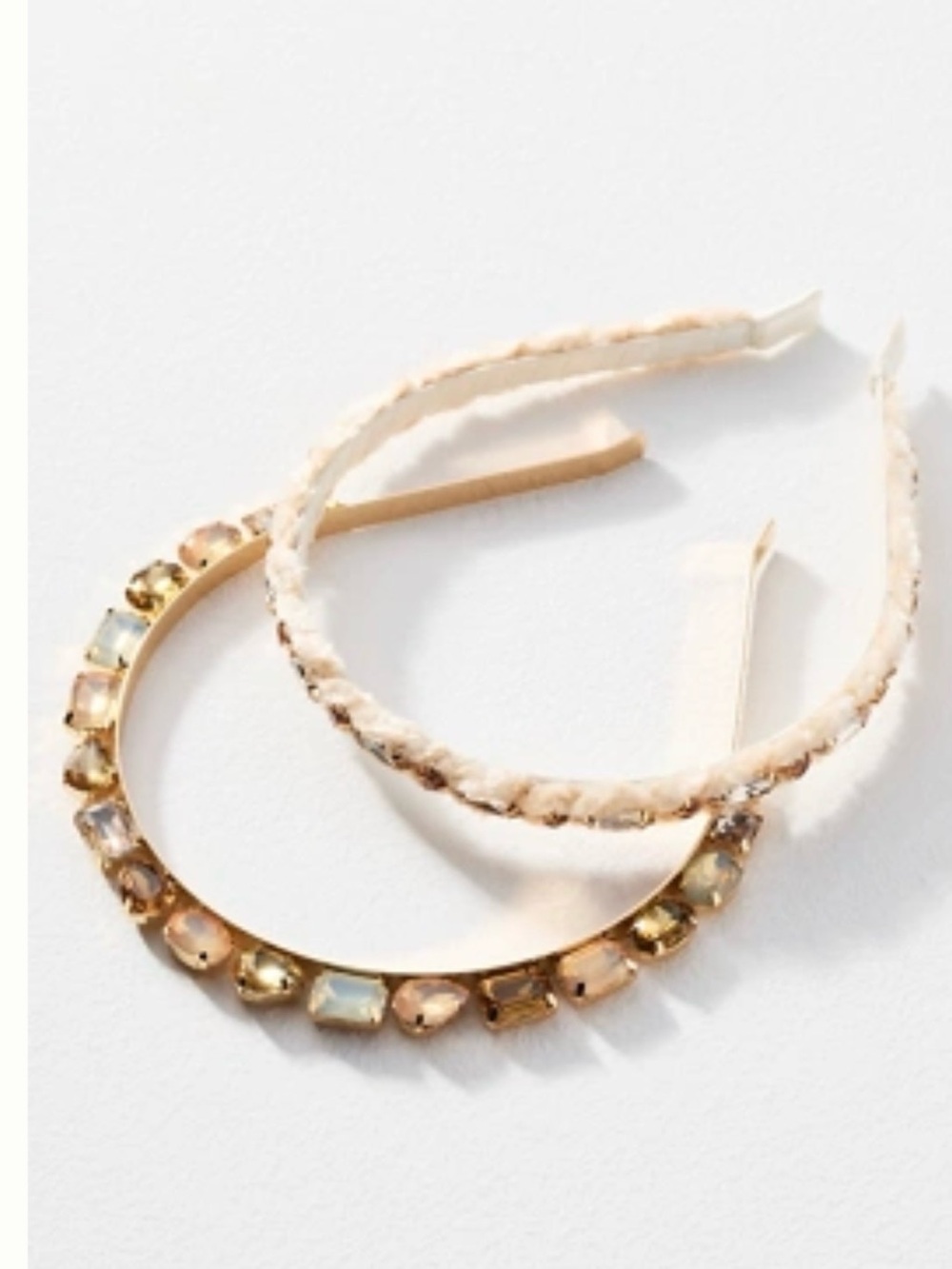 Anthropologie Gold Gemstone and Cream Braided Crown Headband Set